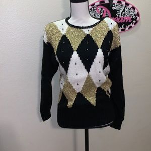 Maurada vintage gold & black pearled holiday winter sweater
